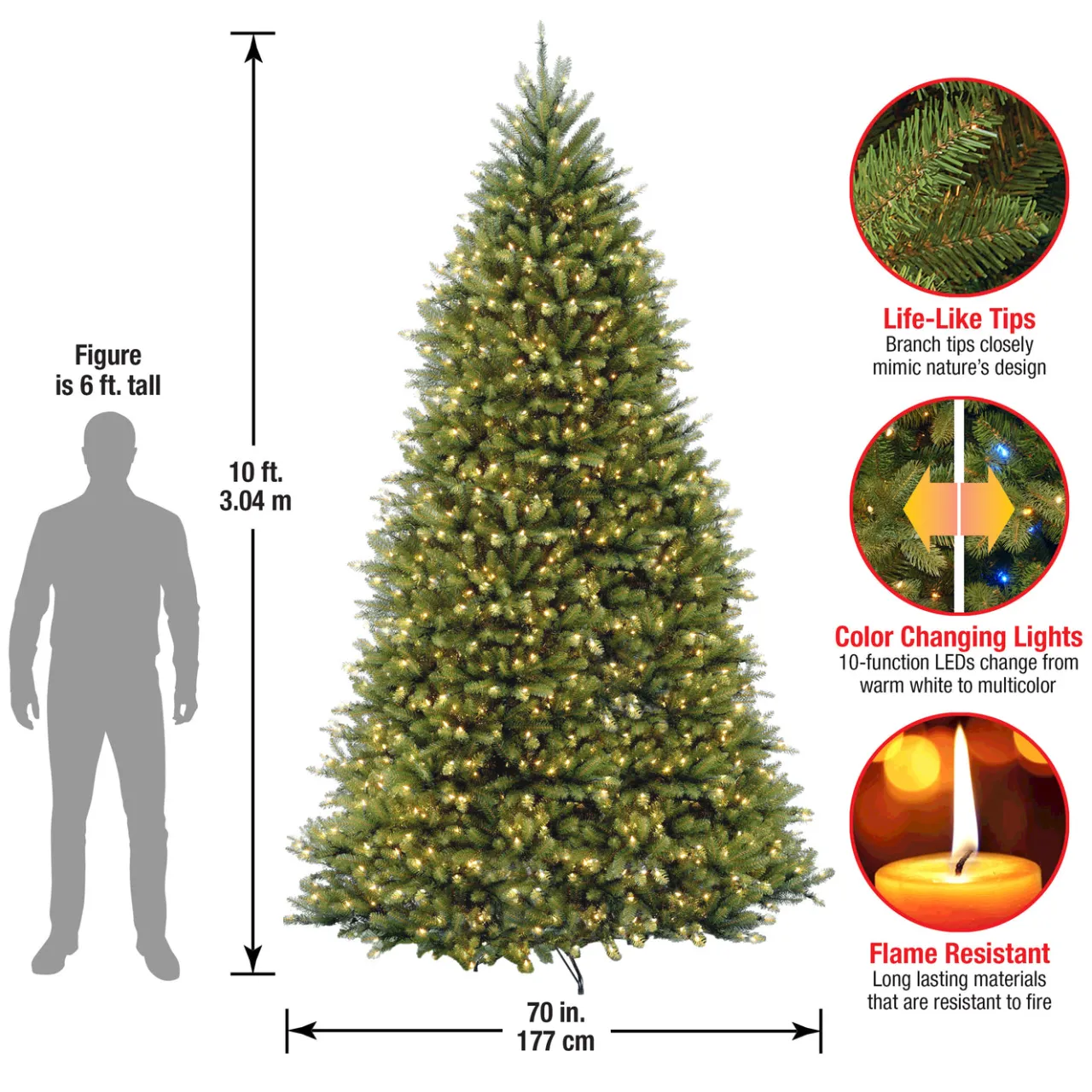 Clearance National Tree Company 10 ft. Pre-Lit Dunhill Fir Tree with Dual Color LED Lights