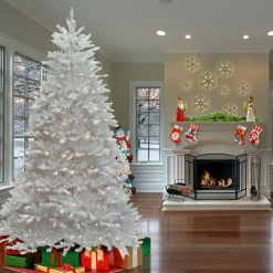 Discount National Tree Company 9 ft. Pre-Lit Dunhill Fir White Tree with Clear Lights