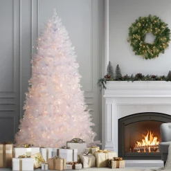 Discount National Tree Company 7 ft. Pre-Lit Dunhill Fir White Tree with Clear Lights