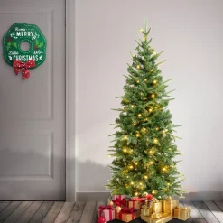 Clearance National Tree Company 4.5 ft. Pre-Lit Duxbury Light Green Slim Tree with Warm White LED Lights