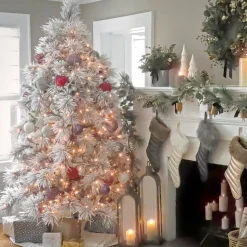 Hot National Tree Company 6.5 ft. Pre-Lit Flocked Bavarian Pine Tree