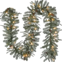 New National Tree Company 9 ft. Pre-Lit Frosted Arctic Spruce Garland with Clear Lights