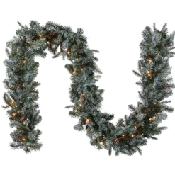 New National Tree Company 9 ft. Pre-Lit Frosted Arctic Spruce Garland with Clear Lights