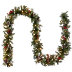 Online National Tree Company 9 ft. Pre-Lit Frosted Berry Garland with Clear Lights