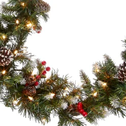 Online National Tree Company 9 ft. Pre-Lit Frosted Berry Garland with Clear Lights