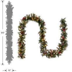 Online National Tree Company 9 ft. Pre-Lit Frosted Berry Garland with Clear Lights