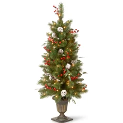 Clearance National Tree Company 4 ft. Pre-Lit Frosted Pine Berry Tree with Clear Lights
