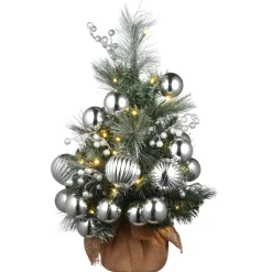 National Tree Company 2 ft. Pre-Lit Frosted Silver Pine Tree with LED Lights