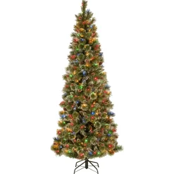 National Tree Company 7 ft. Pre-Lit Glistening Pine Pencil Slim Tree with Multicolor Lights