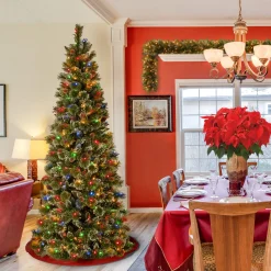 National Tree Company 7 ft. Pre-Lit Glistening Pine Pencil Slim Tree with Multicolor Lights