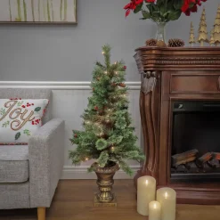 Outlet National Tree Company 4 ft. Pre-Lit Glistening Pine Tree with Clear Lights