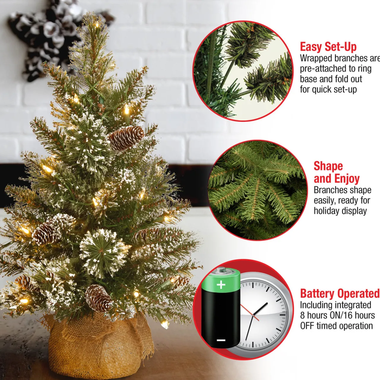 Sale National Tree Company 2 ft. Pre-Lit Glittery Bristle Tree with LED Lights