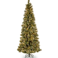 Sale National Tree Company 6.5 ft. Pre-Lit Glittery Bristle Pine Slim Tree with Warm White LED Lights