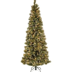 Online National Tree Company 7.5 ft. Pre-Lit Glittery Bristle Slim Tree with LED Lights