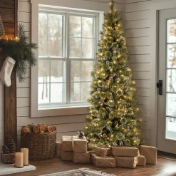 Online National Tree Company 7.5 ft. Pre-Lit Glittery Bristle Slim Tree with LED Lights