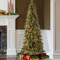 Online National Tree Company 7.5 ft. Pre-Lit Glittery Bristle Slim Tree with LED Lights