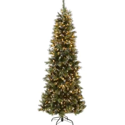 Online National Tree Company 7.5 ft. Pre-Lit Glittery Bristle Slim Tree with LED Lights