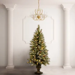 Outlet National Tree Company 4 ft. Pre-Lit Glittery Bristle Tree with Warm White LED Lights