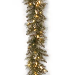 Clearance National Tree Company 9 ft. Pre-Lit Glittery Bristle Pine Garland with Warm White LED Lights