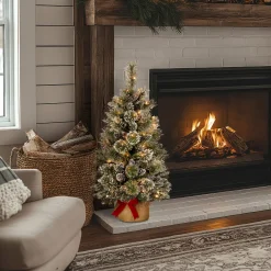 Clearance National Tree Company 3 ft. Pre-Lit Glittery Bristle Tree with LED Lights