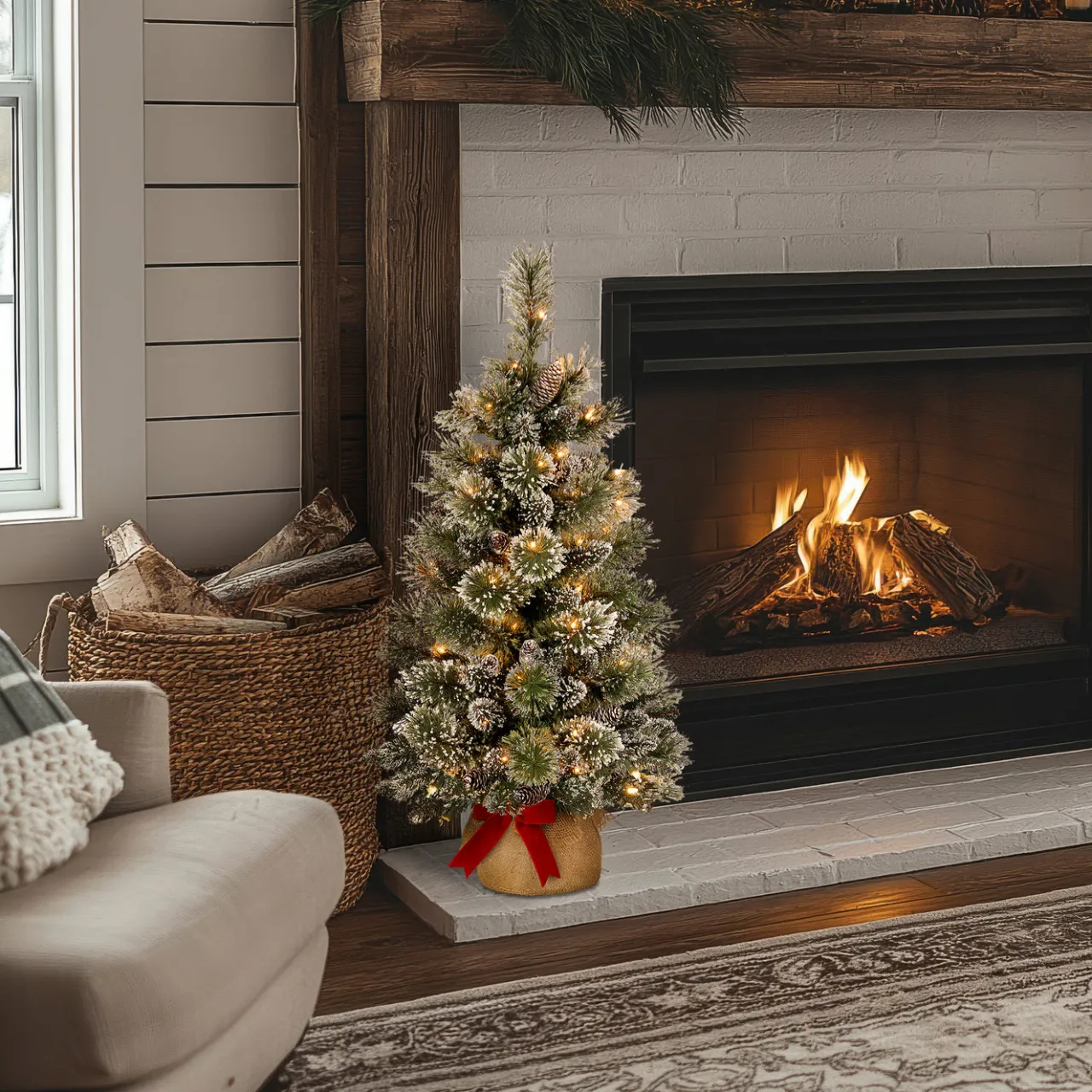 Clearance National Tree Company 3 ft. Pre-Lit Glittery Bristle Tree with LED Lights