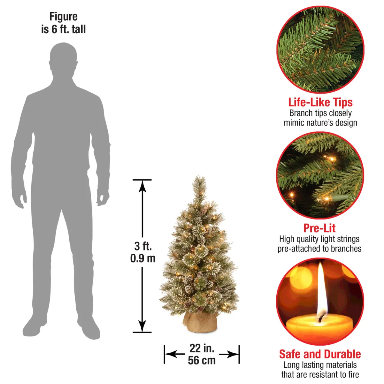 Clearance National Tree Company 3 ft. Pre-Lit Glittery Bristle Tree with LED Lights