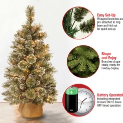 Clearance National Tree Company 3 ft. Pre-Lit Glittery Bristle Tree with LED Lights