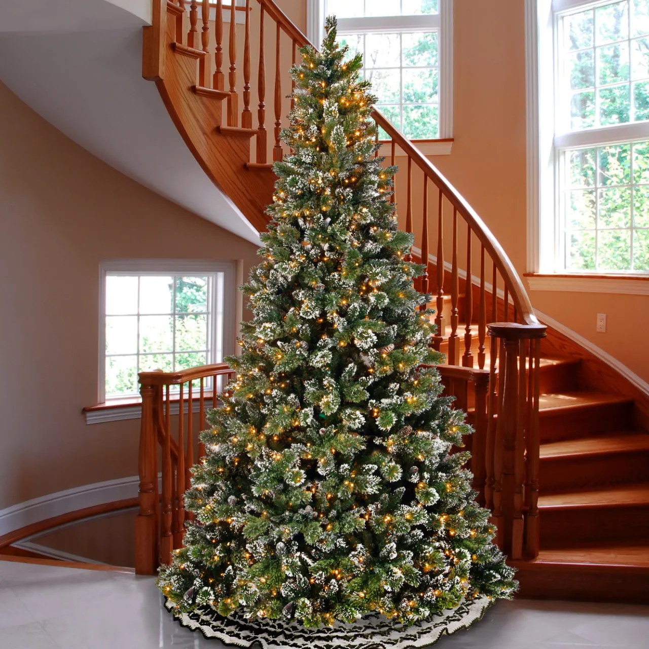 Clearance National Tree Company 9 ft. Pre-Lit Glittery Bristle Pine Tree with Clear Lights