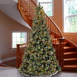 Clearance National Tree Company 9 ft. Pre-Lit Glittery Bristle Pine Tree with Clear Lights