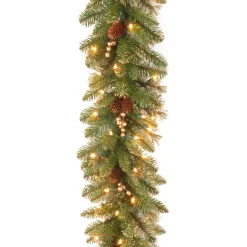 New National Tree Company 9 ft. Pre-Lit Glittery Pine Gold Garland with Clear Lights
