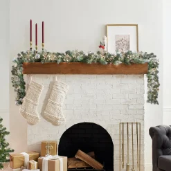 Hot National Tree Company 9 ft. Pre-Lit Glittery Pine Pomegranate Garland with Clear Lights
