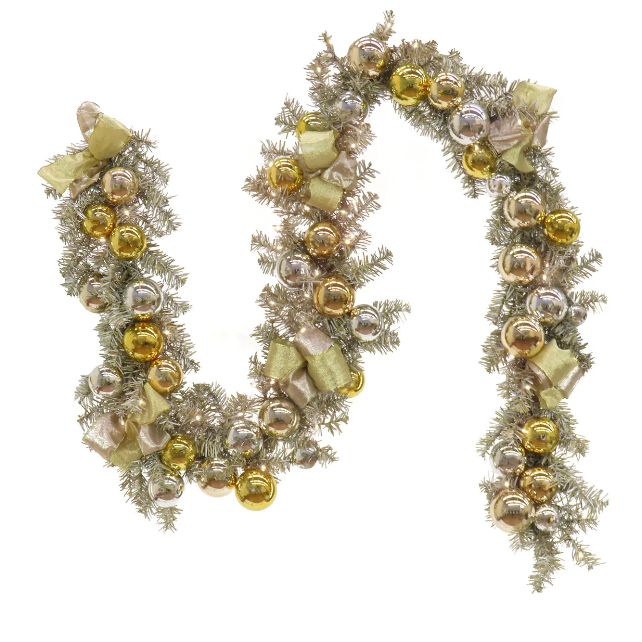 Discount National Tree Company 9 ft. Pre-Lit Gold Ornament Metallic Garland with Warm White LED Lights