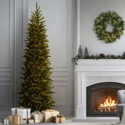 Sale National Tree Company 7.5 ft. Pre-Lit Grande Fir Pencil Slim Tree with Clear Lights