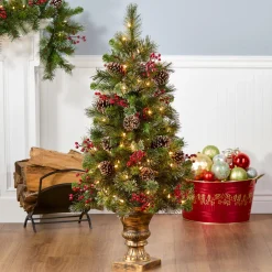 Sale National Tree Company 4 ft. Pre-Lit Iced Berry Pine Entrance Tree with Clear Lights