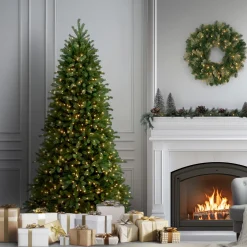 New National Tree Company 6.5 ft. Pre-Lit Jersey Fraser Fir Slim Tree with Clear Lights