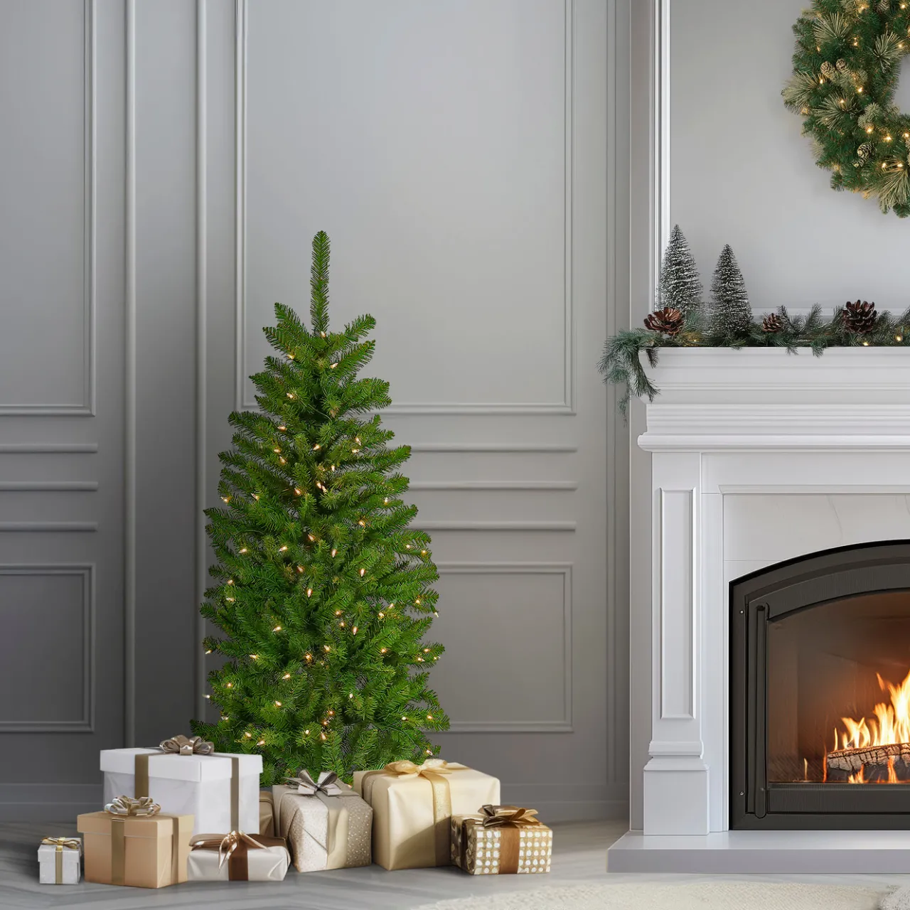 Online National Tree Company 4.5 ft. Pre-Lit Kingswood Fir Pencil Tree with Clear Lights