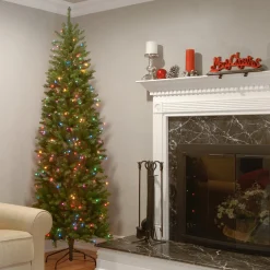 Best National Tree Company 6.5 ft. Pre-Lit Kingswood Fir Pencil Tree with Multicolor Lights