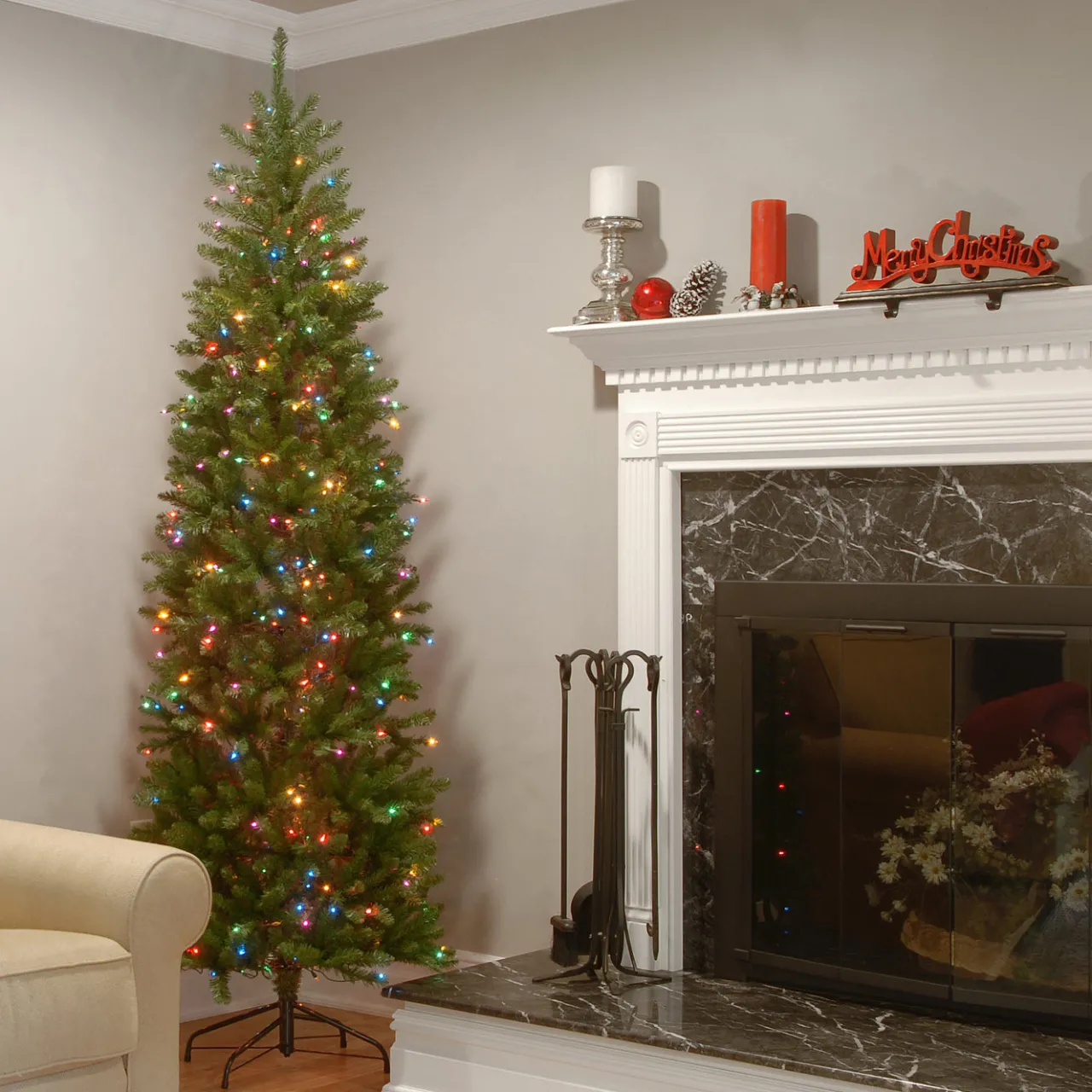Best National Tree Company 6.5 ft. Pre-Lit Kingswood Fir Pencil Tree with Multicolor Lights