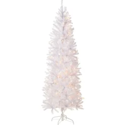 New National Tree Company 7 ft. Pre-Lit Kingswood Fir White Pencil Tree with Clear Lights