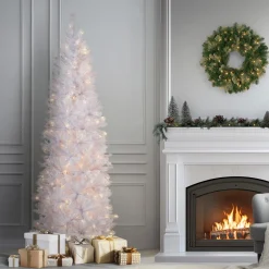 New National Tree Company 7 ft. Pre-Lit Kingswood Fir White Pencil Tree with Clear Lights