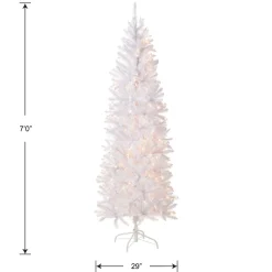 New National Tree Company 7 ft. Pre-Lit Kingswood Fir White Pencil Tree with Clear Lights