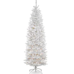 New National Tree Company 7 ft. Pre-Lit Kingswood Fir White Pencil Tree with Clear Lights