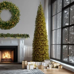 Sale National Tree Company 14 ft. Pre-Lit Kingswood Fir Pencil Tree with Clear Lights