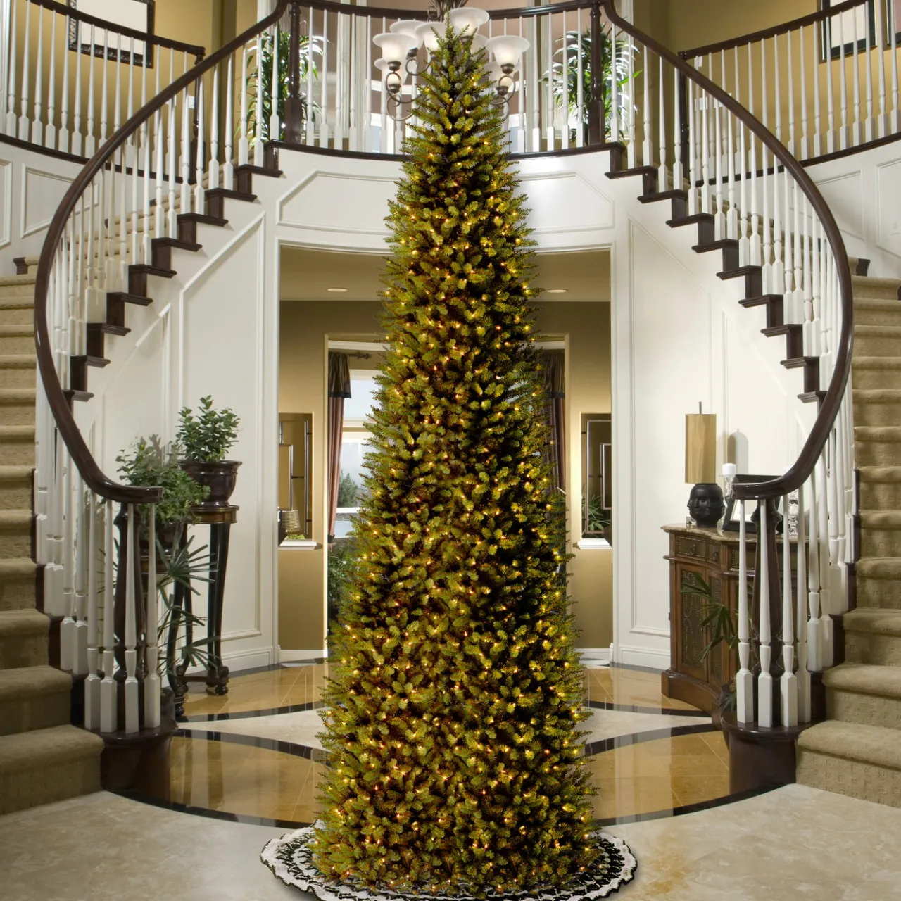 Sale National Tree Company 14 ft. Pre-Lit Kingswood Fir Pencil Tree with Clear Lights