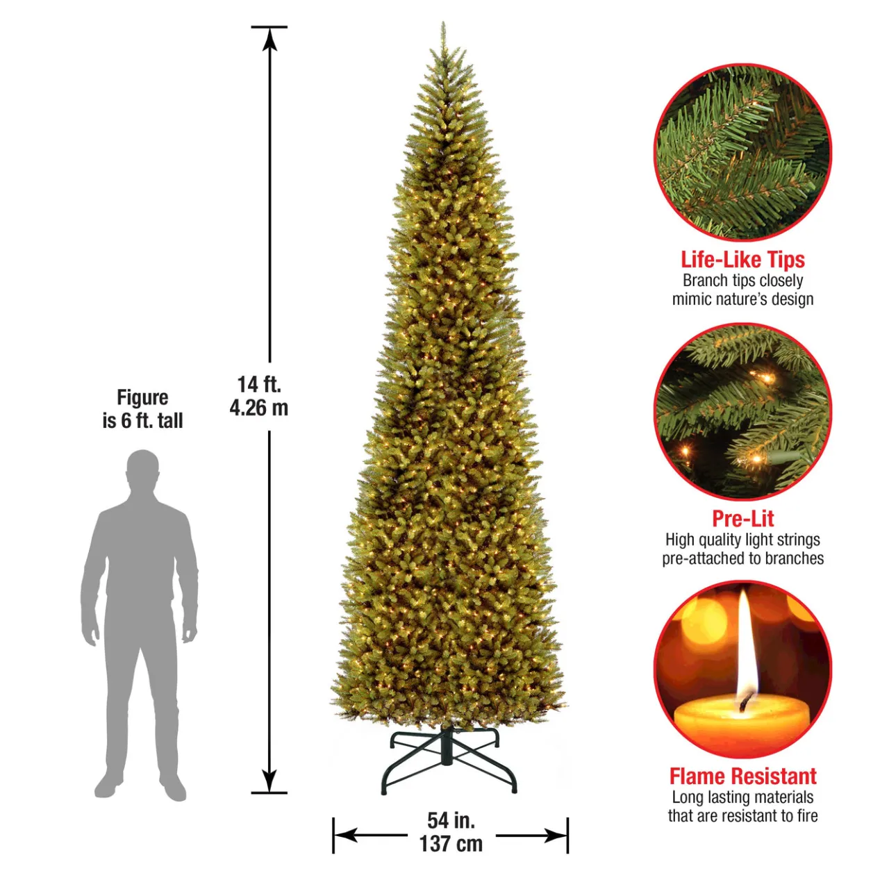 Sale National Tree Company 14 ft. Pre-Lit Kingswood Fir Pencil Tree with Clear Lights
