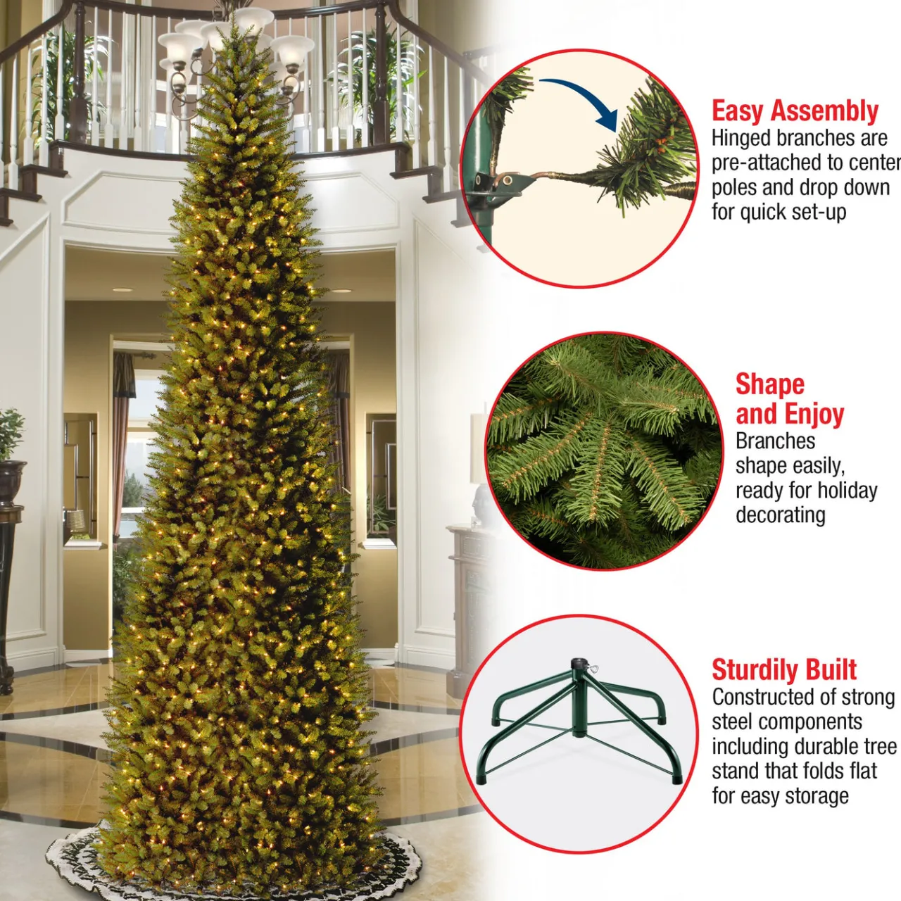 Sale National Tree Company 14 ft. Pre-Lit Kingswood Fir Pencil Tree with Clear Lights