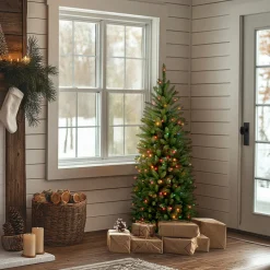 Hot National Tree Company 4.5 ft. Pre-Lit Kingswood Fir Pencil Tree with Multicolor Lights