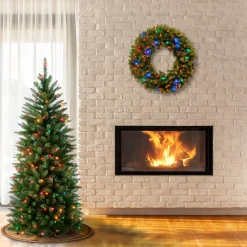 Hot National Tree Company 4.5 ft. Pre-Lit Kingswood Fir Pencil Tree with Multicolor Lights