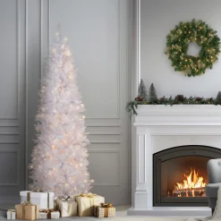 National Tree Company 6.5 ft. Pre-Lit Kingswood Fir White Pencil Tree with Clear Lights