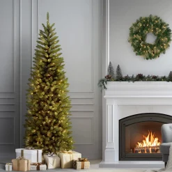 Outlet National Tree Company 7 ft. Pre-Lit Kingswood Fir Pencil Tree with Clear Lights